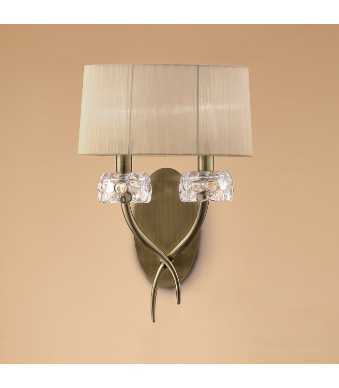 Loewe Wall Lamp Switched 2 Light E14 Antique Brass With Soft Bronze Shade-2