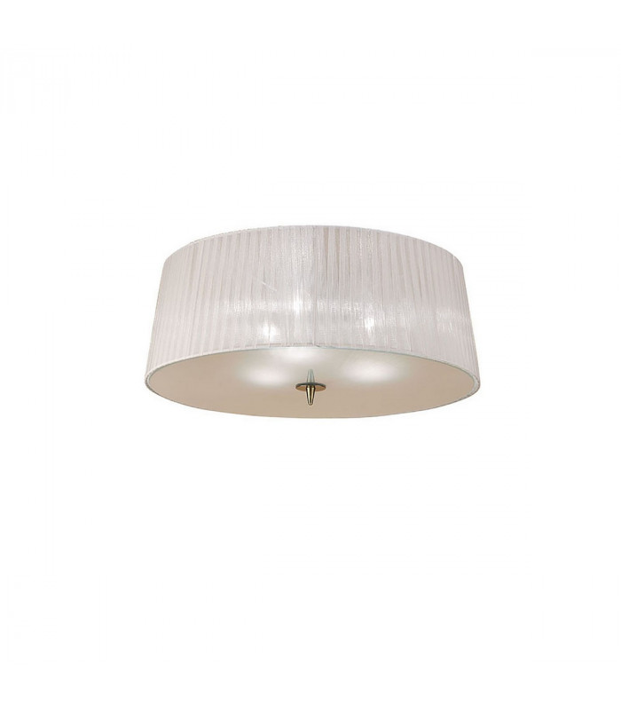 Loewe Flush Ceiling 3 Light E27 Antique Brass With White Shade-1