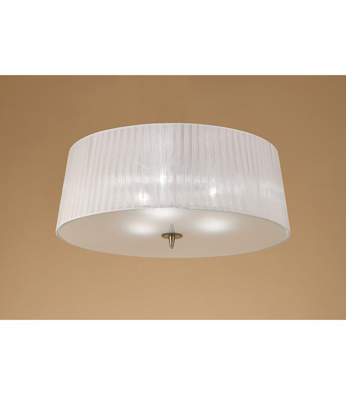 Loewe Flush Ceiling 3 Light E27 Antique Brass With White Shade-2