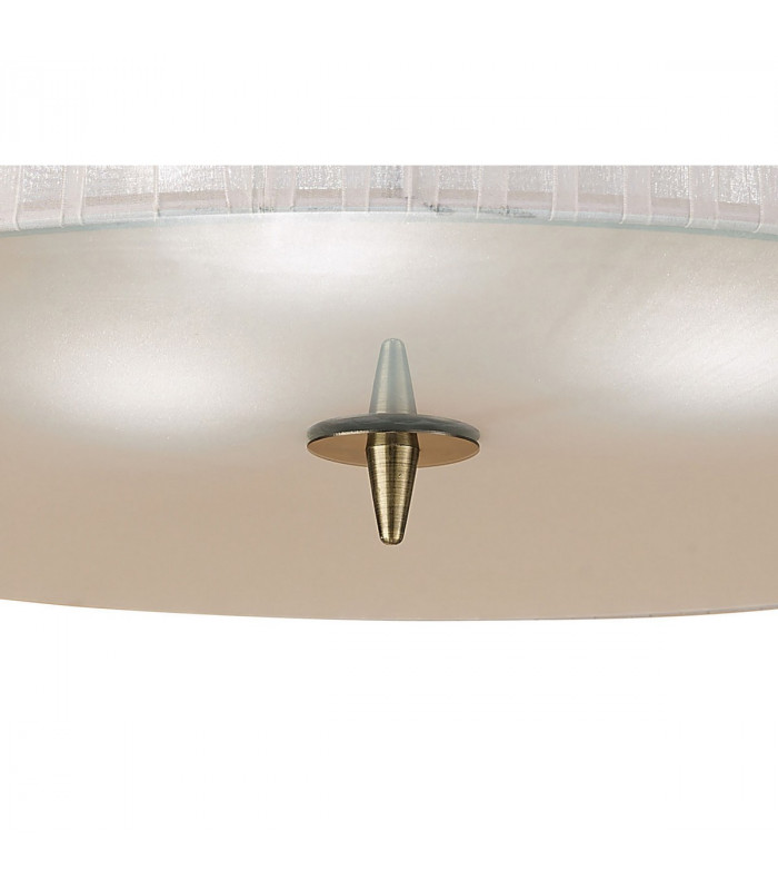 Loewe Flush Ceiling 3 Light E27 Antique Brass With White Shade-5