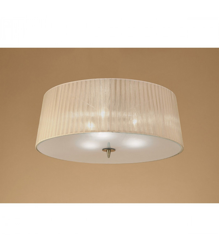 Loewe Flush Ceiling 3 Light E27 Antique Brass With Soft Bronze Shade-2