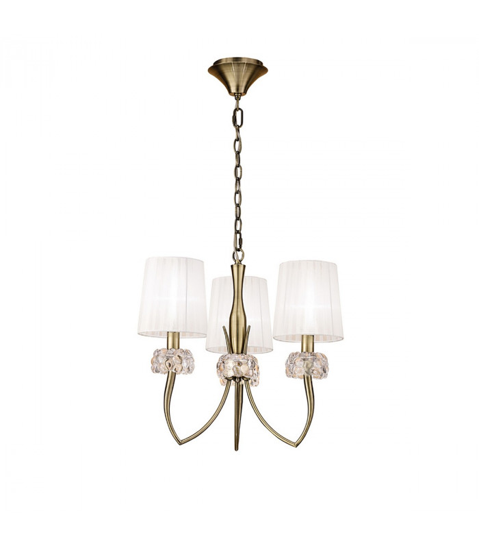 Loewe Pendant 3 Light E14 Antique Brass With White Shades-1