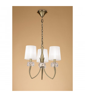 Loewe Pendant 3 Light E14 Antique Brass With White Shades-2