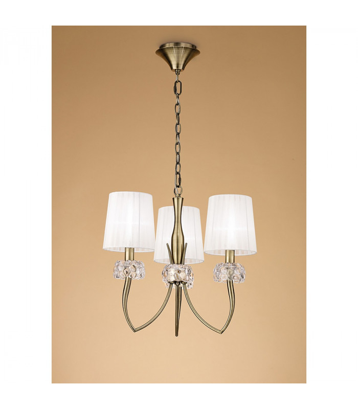 Loewe Pendant 3 Light E14 Antique Brass With White Shades-2