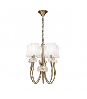 Loewe Slim Pendant 5 Light E14 Antique Brass With White Shades-1