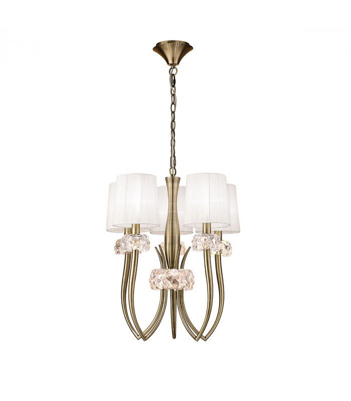 Loewe Slim Pendant 5 Light E14 Antique Brass With White Shades-1
