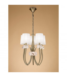 Loewe Slim Pendant 5 Light E14 Antique Brass With White Shades-2