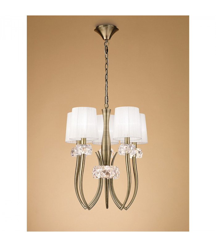 Loewe Slim Pendant 5 Light E14 Antique Brass With White Shades-2