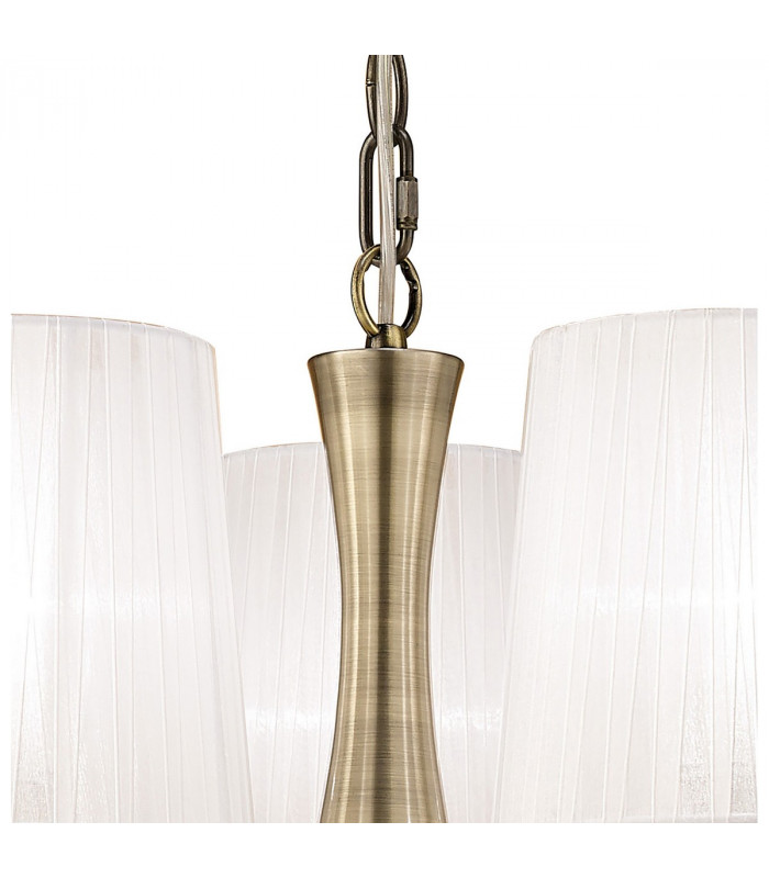 Loewe Slim Pendant 5 Light E14 Antique Brass With White Shades-4