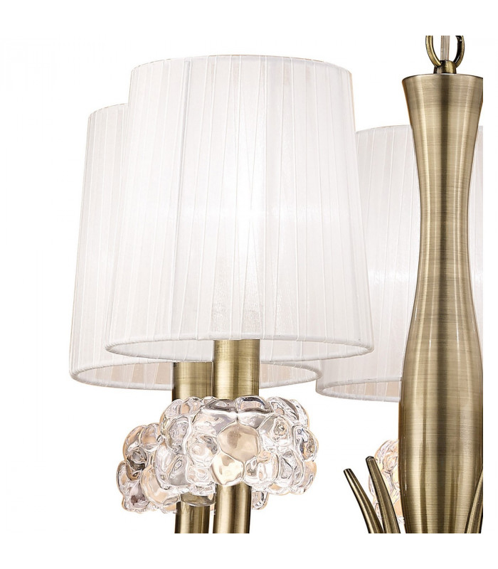 Loewe Slim Pendant 5 Light E14 Antique Brass With White Shades-6