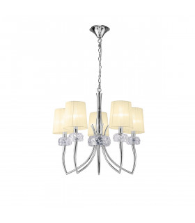 Loewe Pendant 5 Light E14 Polished Chrome With Cream Shades-1