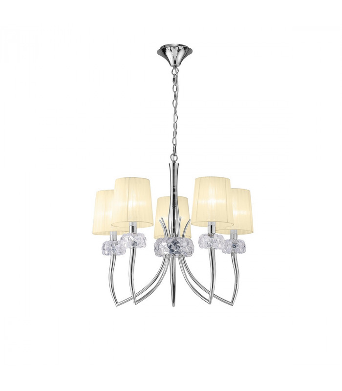 Loewe Pendant 5 Light E14 Polished Chrome With Cream Shades-1