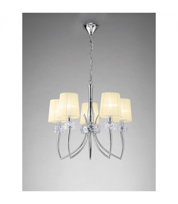Loewe Pendant 5 Light E14 Polished Chrome With Cream Shades-2