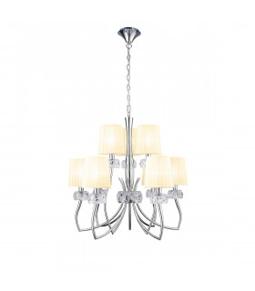 Loewe 2 Tier Pendant 6+3 Light E14 Polished Chrome With Cream Shades-1