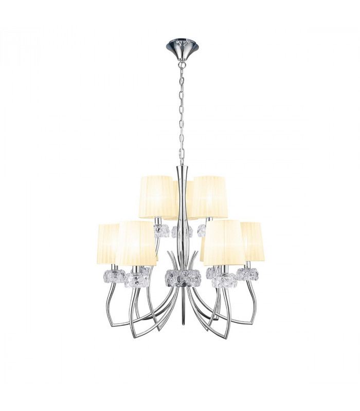 Loewe 2 Tier Pendant 6+3 Light E14 Polished Chrome With Cream Shades-1
