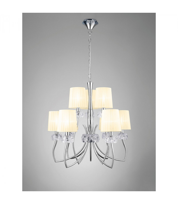 Loewe 2 Tier Pendant 6+3 Light E14 Polished Chrome With Cream Shades-2