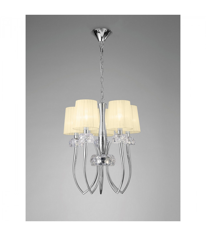 Loewe Slim Pendant 5 Light E14 Polished Chrome With Cream Shades-2