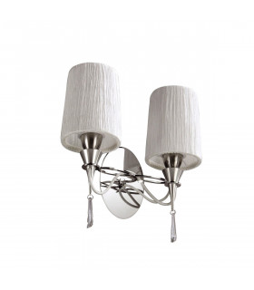 Lucca Wall Lamp Switched 2 Light E27 Polished Chrome With White Shades & Clear Crystal-1