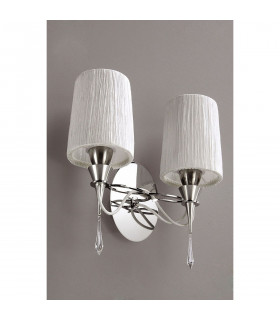 Lucca Wall Lamp Switched 2 Light E27 Polished Chrome With White Shades & Clear Crystal-2