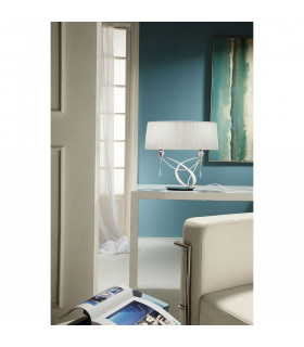 Lucca Table Lamp 2 Light E27 Small Polished Chrome With White Shade & Clear Crystal-2