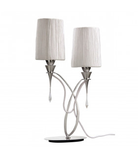 Lucca Table Lamp 2 Light E27 Polished Chrome With White Shades & Clear Crystal-1