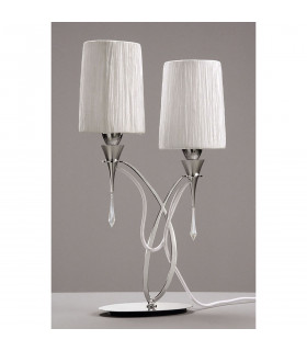 Lucca Table Lamp 2 Light E27 Polished Chrome With White Shades & Clear Crystal-2
