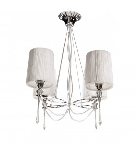 Lucca Pendant 4 Light E27 Polished Chrome With White Shades & Clear Crystal-1