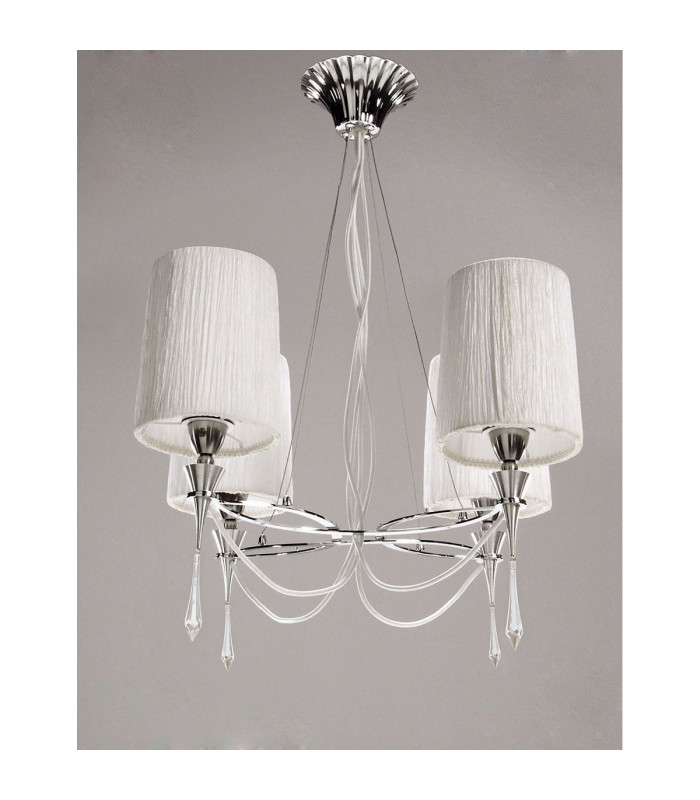 Lucca Pendant 4 Light E27 Polished Chrome With White Shades & Clear Crystal-2