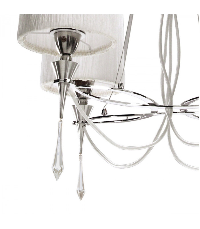 Lucca Pendant 4 Light E27 Polished Chrome With White Shades & Clear Crystal-6