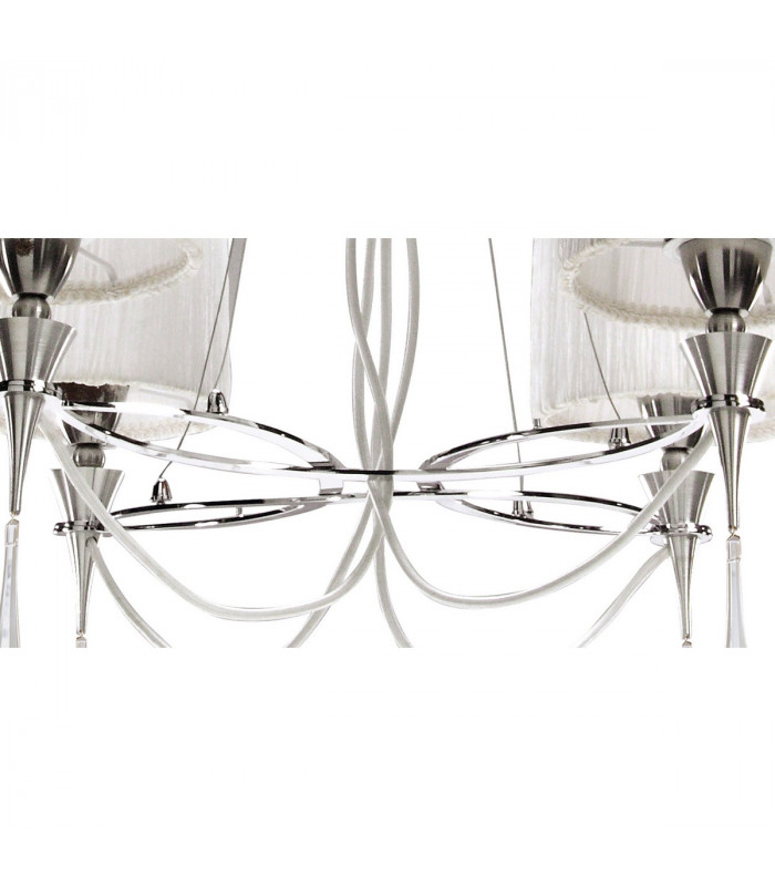 Lucca Pendant 4 Light E27 Polished Chrome With White Shades & Clear Crystal-8