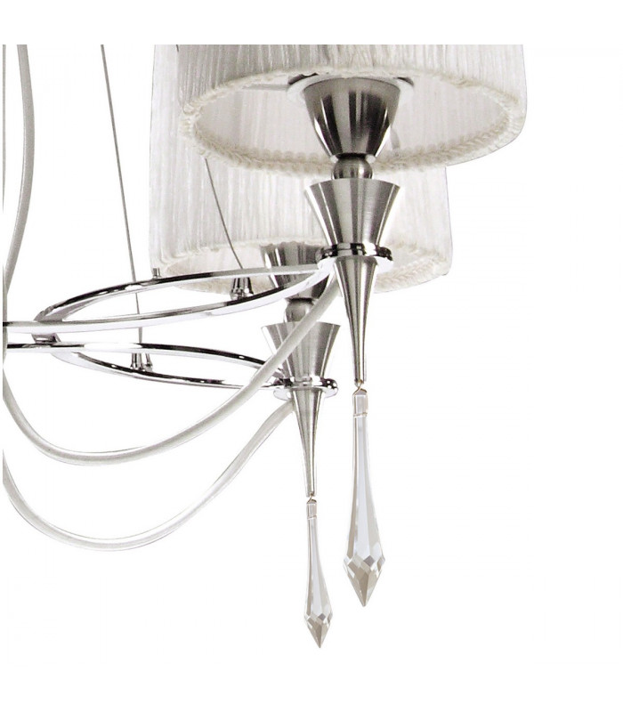 Lucca Pendant 4 Light E27 Polished Chrome With White Shades & Clear Crystal-9