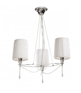 Lucca Pendant 3 Light E27 Polished Chrome With White Shades & Clear Crystal-1