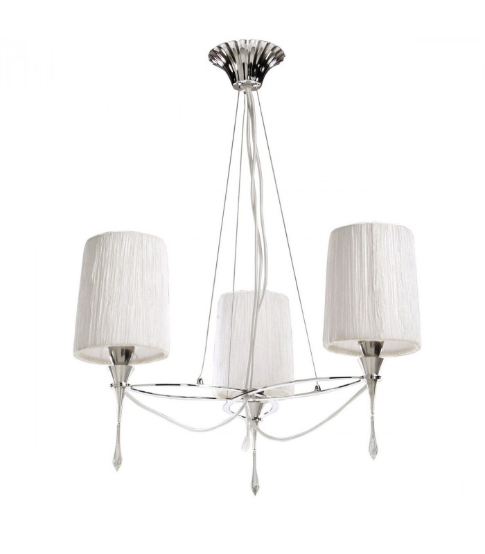 Lucca Pendant 3 Light E27 Polished Chrome With White Shades & Clear Crystal-1