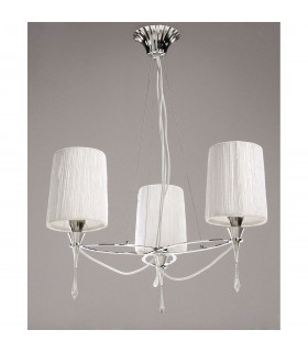 Lucca Pendant 3 Light E27 Polished Chrome With White Shades & Clear Crystal-2