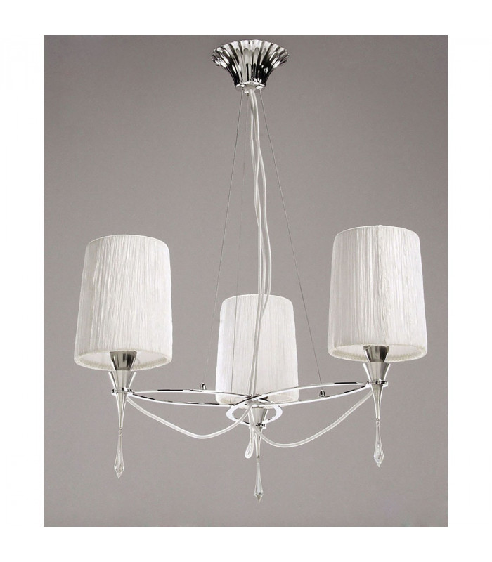 Lucca Pendant 3 Light E27 Polished Chrome With White Shades & Clear Crystal-2