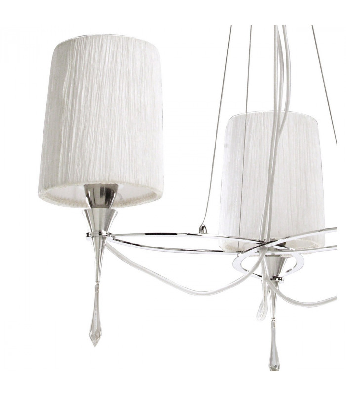 Lucca Pendant 3 Light E27 Polished Chrome With White Shades & Clear Crystal-6