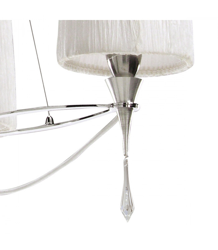 Lucca Pendant 3 Light E27 Polished Chrome With White Shades & Clear Crystal-8