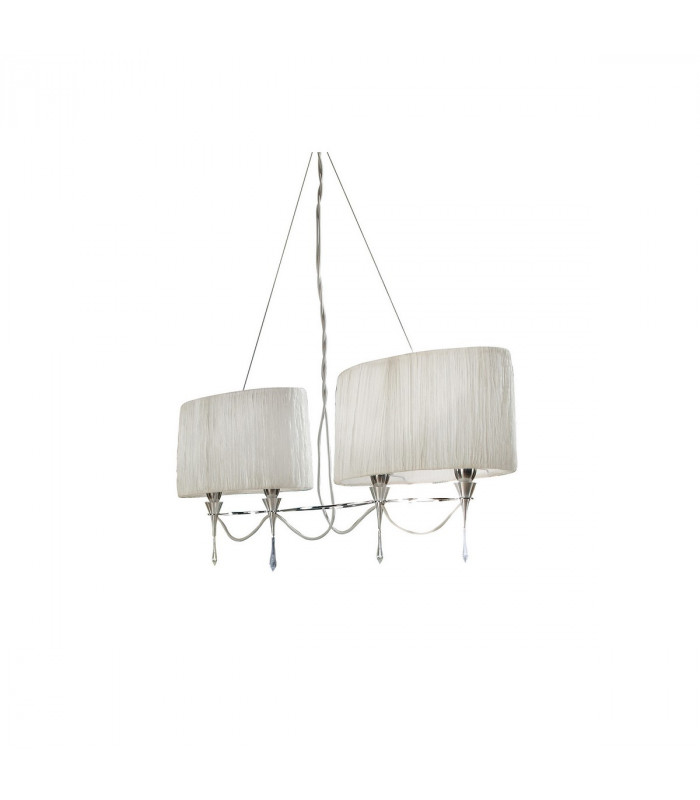 Lucca Linear Pendant 2 Arm 4 Light E27 Line Polished Chrome With White Shades & Clear Crystal-1
