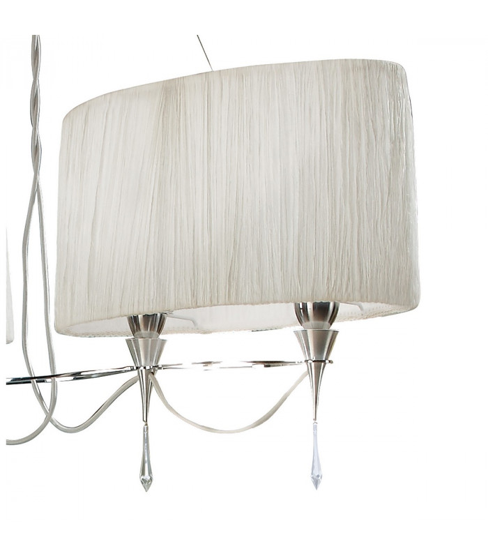 Lucca Linear Pendant 2 Arm 4 Light E27 Line Polished Chrome With White Shades & Clear Crystal-5