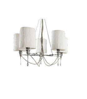 Lucca Pendant 5 Light E27, Polished Chrome With White Shades & Clear Crystal