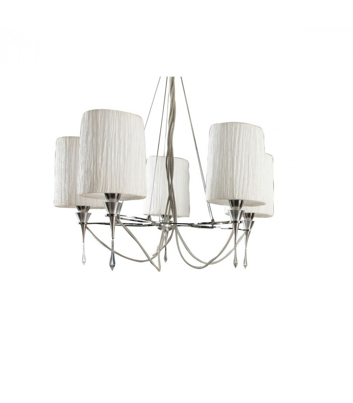 Lucca Pendant 5 Light E27, Polished Chrome With White Shades & Clear Crystal
