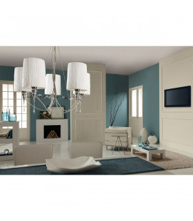 Lucca Pendant 5 Light E27, Polished Chrome With White Shades & Clear Crystal