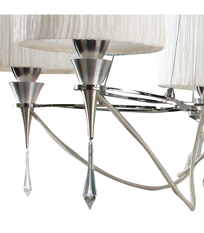 Lucca Pendant 5 Light E27, Polished Chrome With White Shades & Clear Crystal