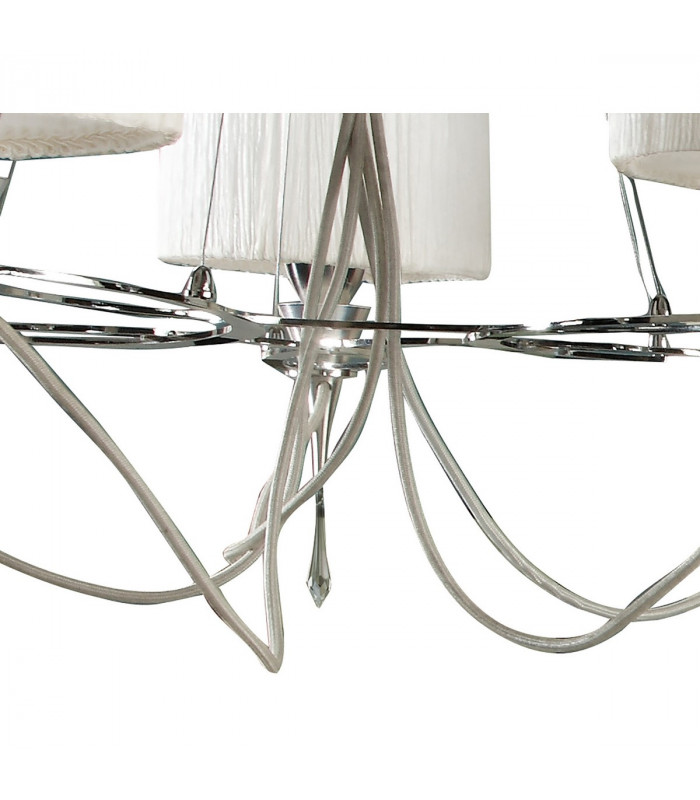 Lucca Pendant 5 Light E27, Polished Chrome With White Shades & Clear Crystal
