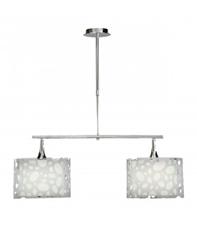 Lupin Linear Pendant 2 Light E27 Line Large, Gloss White, White Acrylic, Polished Chrome, CFL Lamps INCLUDED