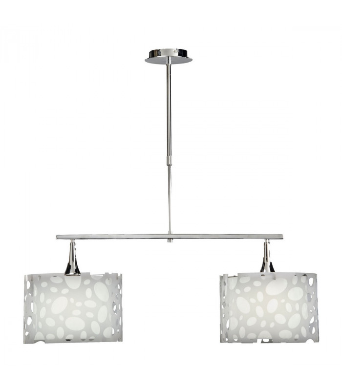 Lupin Linear Pendant 2 Light E27 Line Large, Gloss White, White Acrylic, Polished Chrome, CFL Lamps INCLUDED