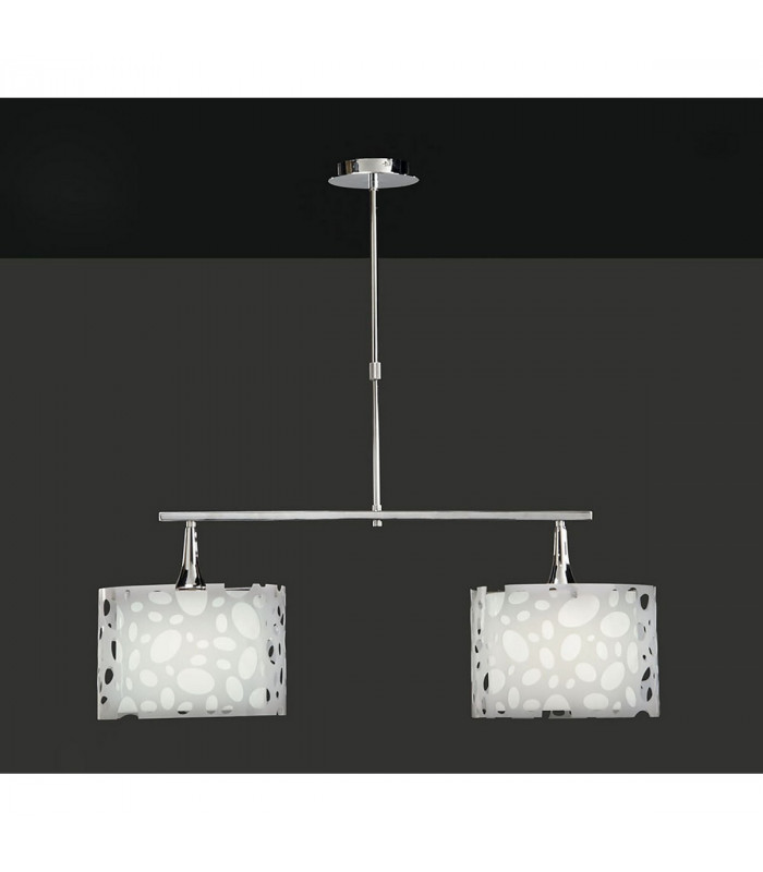 Lupin Linear Pendant 2 Light E27 Line Large, Gloss White, White Acrylic, Polished Chrome, CFL Lamps INCLUDED
