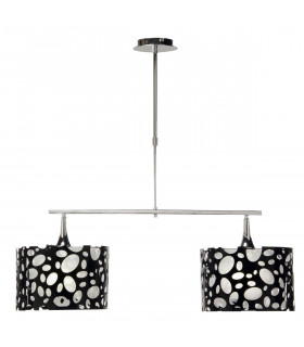 Lupin Linear Pendant 2 Light E27, Gloss Black, White Acrylic, Polished Chrome, CFL Lamps INCLUDED