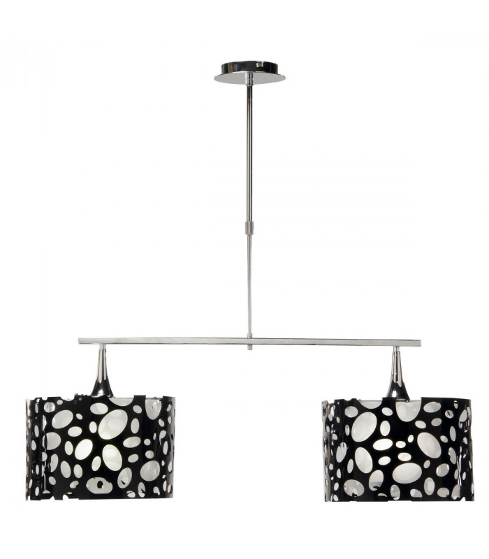 Lupin Linear Pendant 2 Light E27, Gloss Black, White Acrylic, Polished Chrome, CFL Lamps INCLUDED