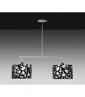 Lupin Linear Pendant 2 Light E27, Gloss Black, White Acrylic, Polished Chrome, CFL Lamps INCLUDED